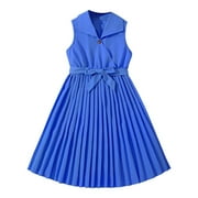 LUOGENLI Dress for Girls Summer Girls' Pleated Sleeveless Dress Trendy Big Girl's Outfit for Ages 6 12 for Parties and Everyday Wear Girls Easter Dresses Size 7-8 Fancy Blue 10 Years